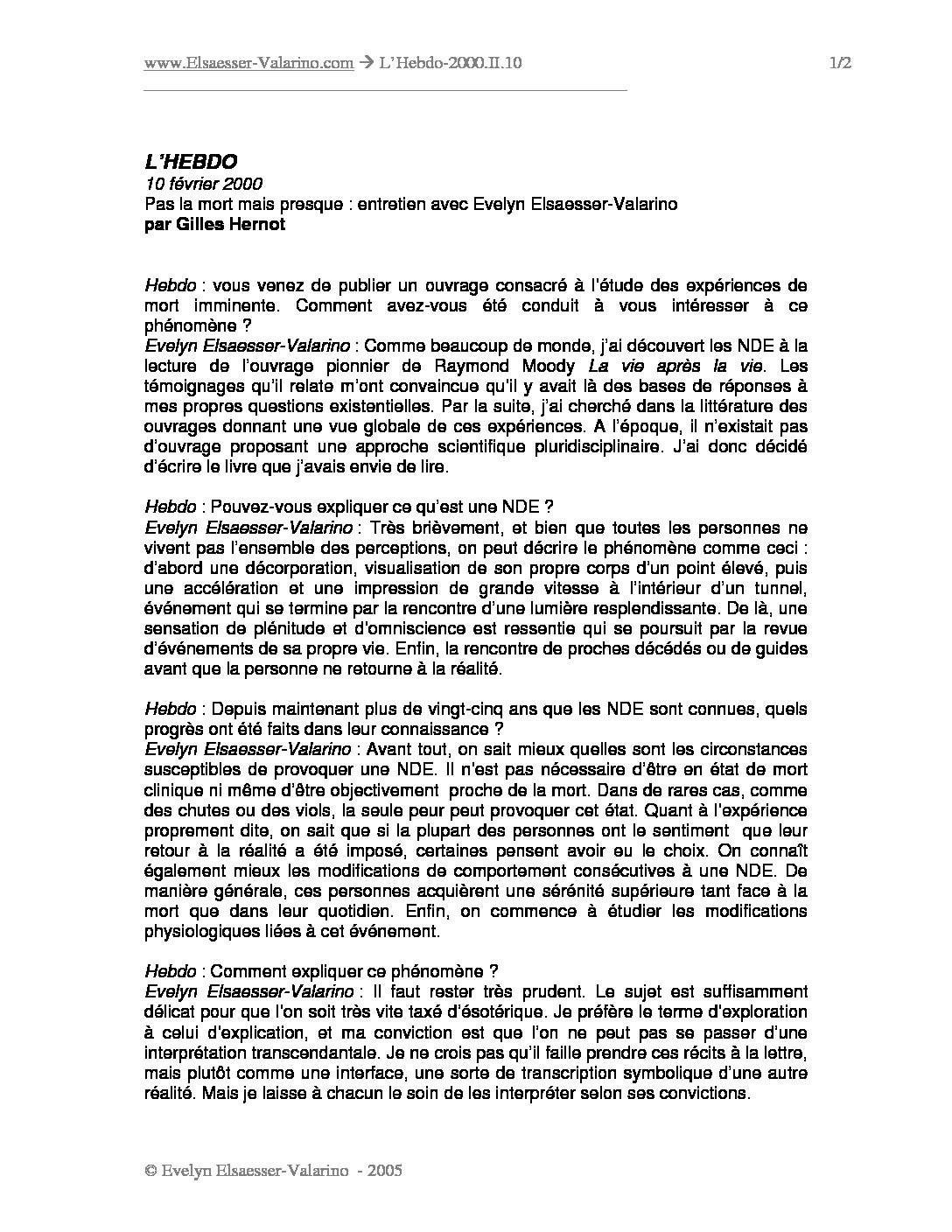 2000.02.10 | Pas la mort, mais presque | L’Hebdo